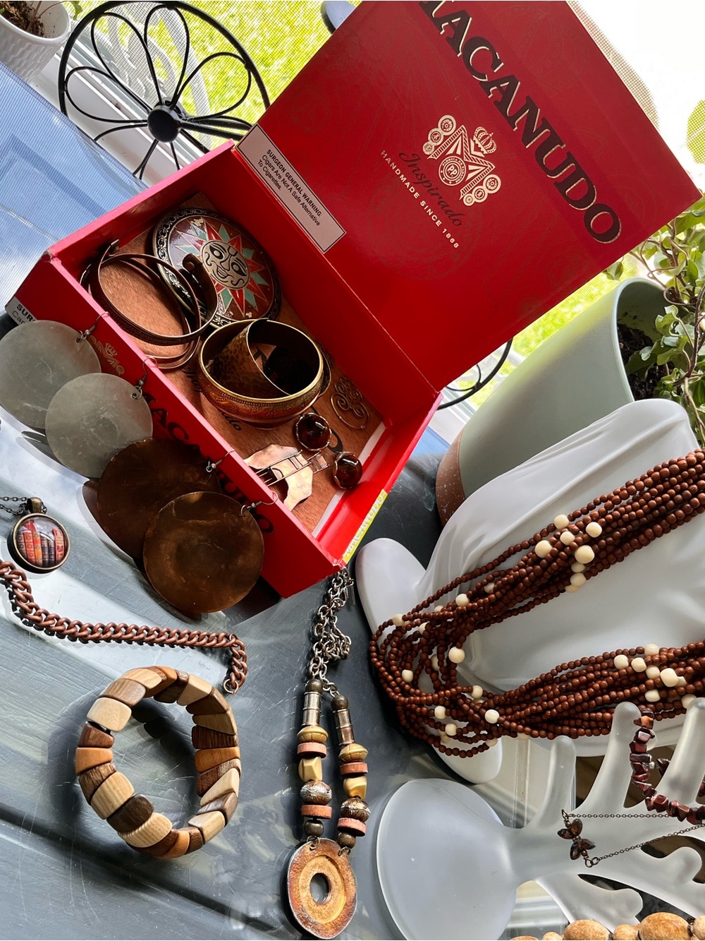 Jewelry Bundle Boho Bracelet Brooch Necklace Belt Buckle Earrings Vtg Cigar Box